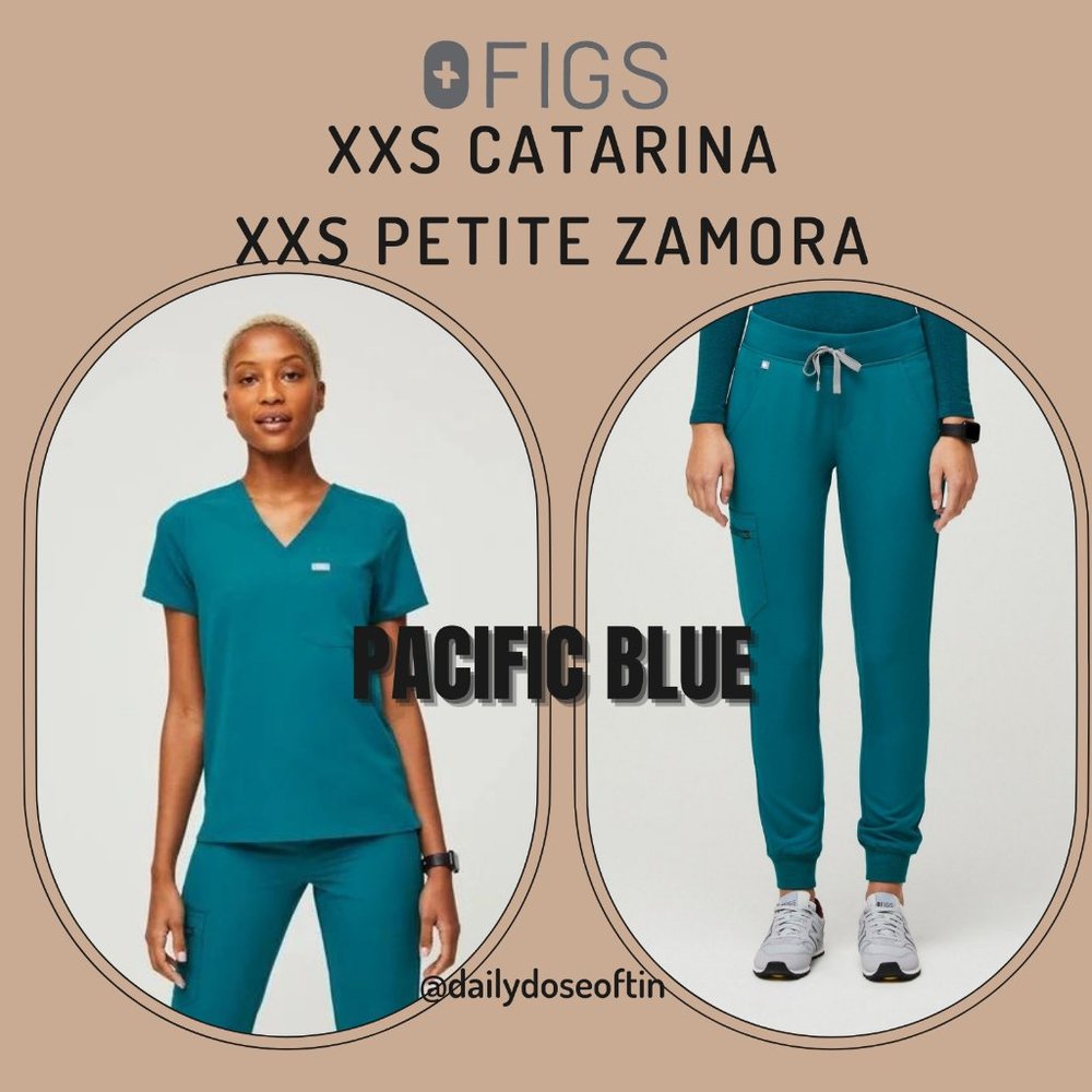 Figs Catarina scrub top XXS and  Petite XXS Zamora joggers set in Pacific Blue